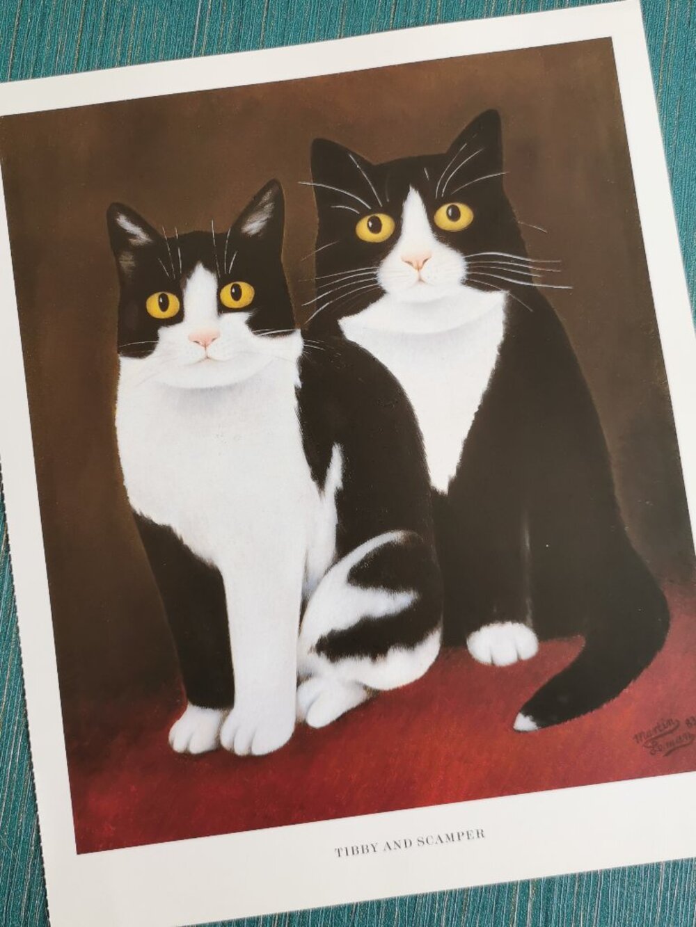 Tibby & Scamper by Martin Leman Tuxedo Cats Art Print Kitty Black White Cat Love
